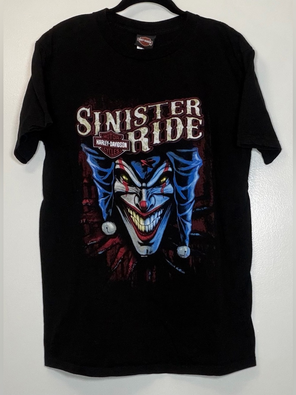 Harley-Davidson Black 'Sinister Ride' Graphic Tee with Blue Joker Artwork